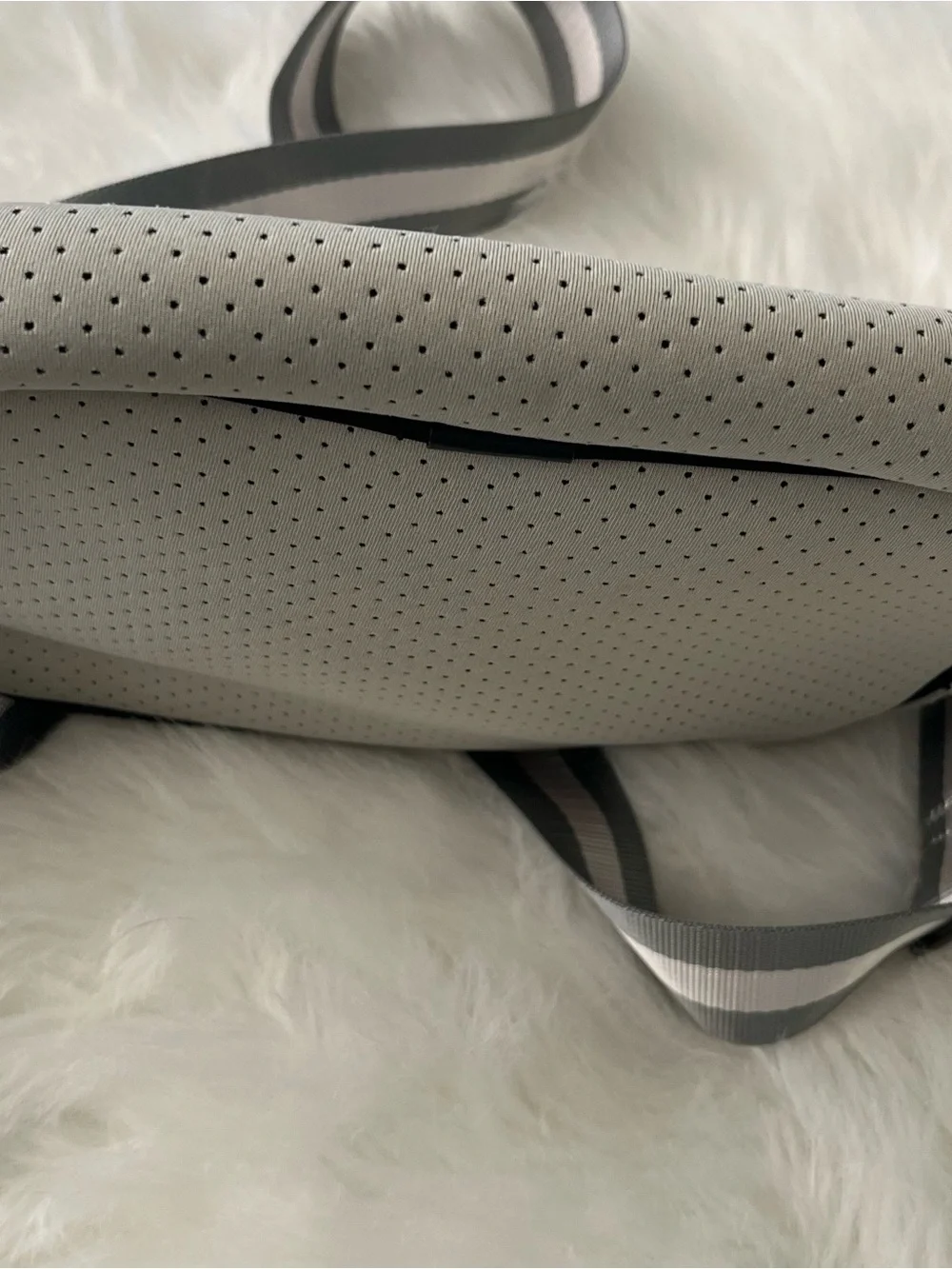 HAUTE SHORE Gray Perforated Crossbody with Striped Strap